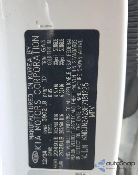 2015 Kia Soul z USA, uszkodzony, nr VIN KNDJN2A23F7181225